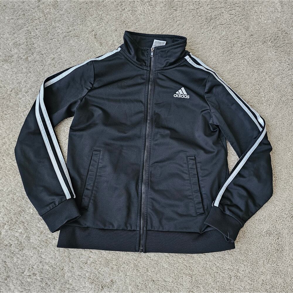 Adidas Tricot Children’s Jacket Black With White Stripes Unisex Size 10/12
